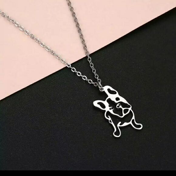 French Bulldog Shiny Charm Stainless Steel Adjustable 18" - 20" Necklace - Picture 12 of 12